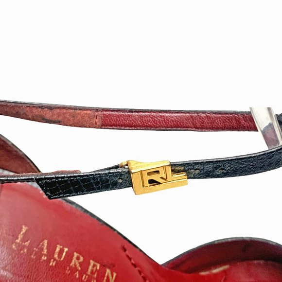 LAUREN Ralph Lauren Reptile Embossed Leather T-Strap Heels - Picture 11 of 11